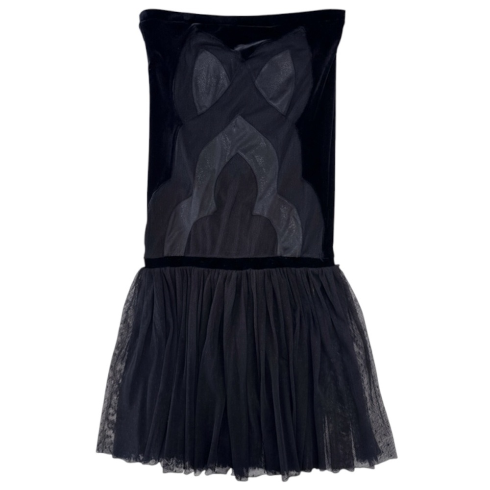 DELPHINE MURAT - VINTAGE - BLACK BANDEAU DRESS - STRETCH VELVET/METAL/TULLE - S